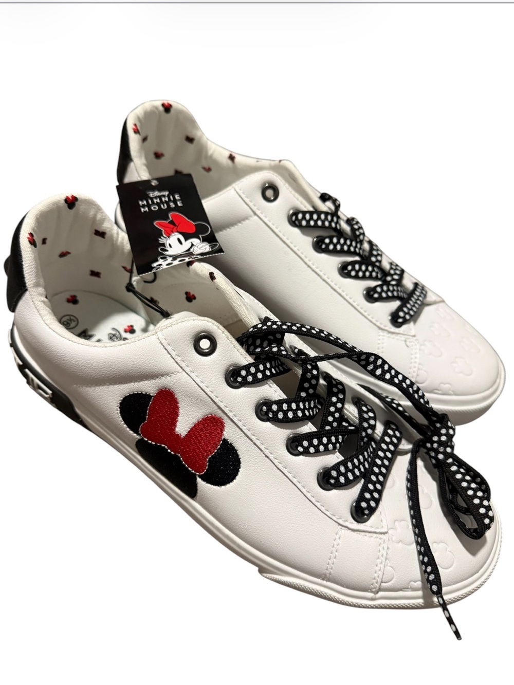 NWT Disney Women’s White Sneakers with Black & Red Minnie Accent Lace Up